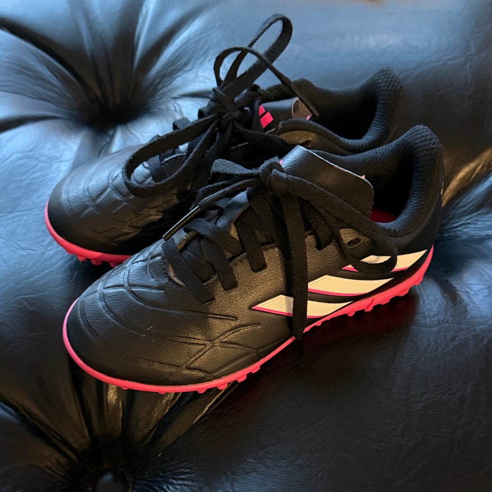 adidas Kids Black Soccer Sneakers with Pink Accents